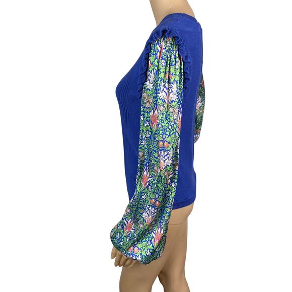Anthropologie Current Air Twee Floral Nouveau Contrast Sweater Knit Top SZ M - Picture 9 of 16